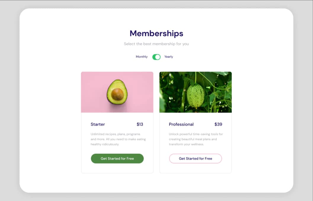 Memberships website template preview
